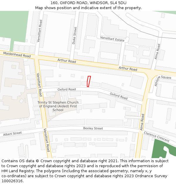 160, OXFORD ROAD, WINDSOR, SL4 5DU: Location map and indicative extent of plot