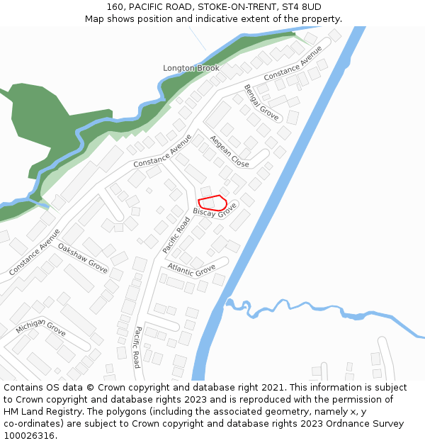 160, PACIFIC ROAD, STOKE-ON-TRENT, ST4 8UD: Location map and indicative extent of plot