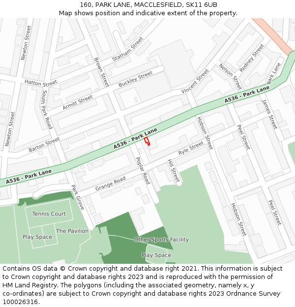 160, PARK LANE, MACCLESFIELD, SK11 6UB: Location map and indicative extent of plot