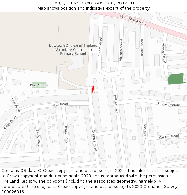 160, QUEENS ROAD, GOSPORT, PO12 1LL: Location map and indicative extent of plot
