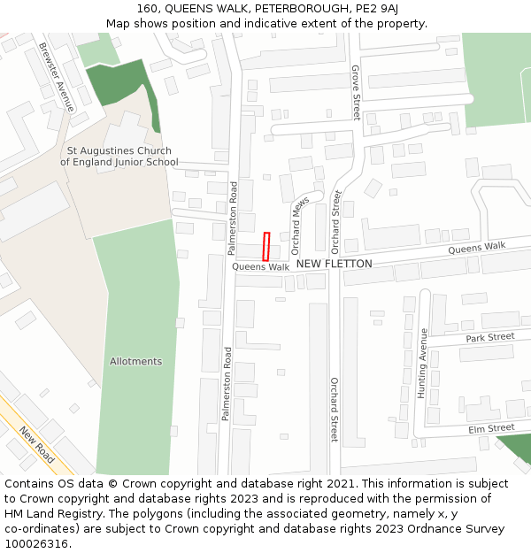 160, QUEENS WALK, PETERBOROUGH, PE2 9AJ: Location map and indicative extent of plot