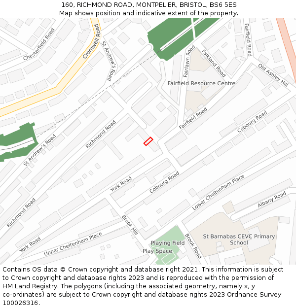 160, RICHMOND ROAD, MONTPELIER, BRISTOL, BS6 5ES: Location map and indicative extent of plot