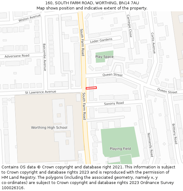 160, SOUTH FARM ROAD, WORTHING, BN14 7AU: Location map and indicative extent of plot
