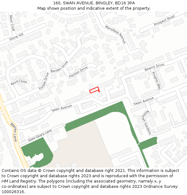 160, SWAN AVENUE, BINGLEY, BD16 3PA: Location map and indicative extent of plot