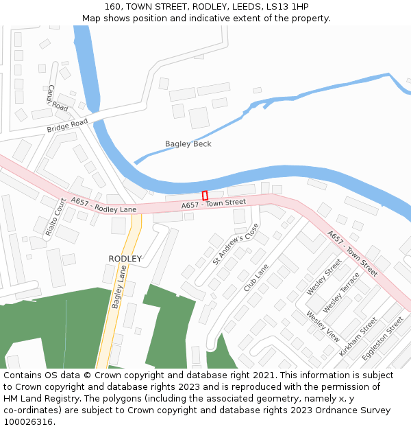 160, TOWN STREET, RODLEY, LEEDS, LS13 1HP: Location map and indicative extent of plot