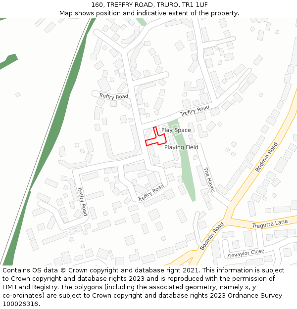 160, TREFFRY ROAD, TRURO, TR1 1UF: Location map and indicative extent of plot