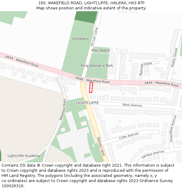 160, WAKEFIELD ROAD, LIGHTCLIFFE, HALIFAX, HX3 8TP: Location map and indicative extent of plot