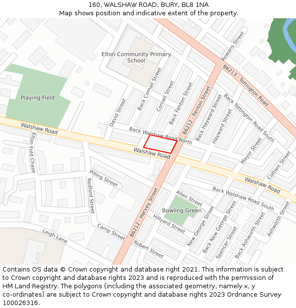 160, WALSHAW ROAD, BURY, BL8 1NA: Location map and indicative extent of plot