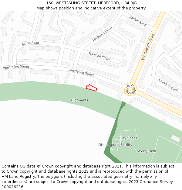 160, WESTFALING STREET, HEREFORD, HR4 0JG: Location map and indicative extent of plot