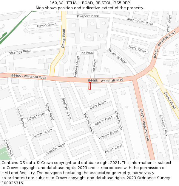 160, WHITEHALL ROAD, BRISTOL, BS5 9BP: Location map and indicative extent of plot