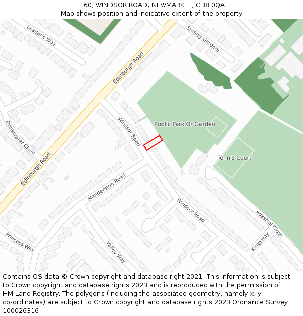 160, WINDSOR ROAD, NEWMARKET, CB8 0QA: Location map and indicative extent of plot