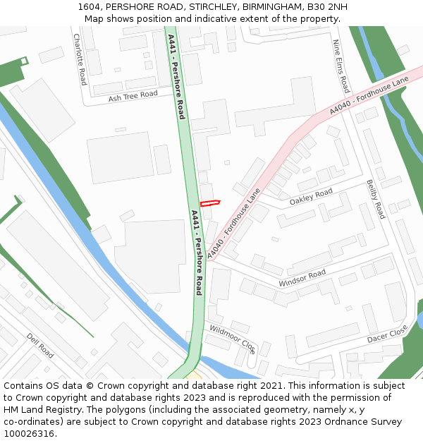 1604, PERSHORE ROAD, STIRCHLEY, BIRMINGHAM, B30 2NH: Location map and indicative extent of plot
