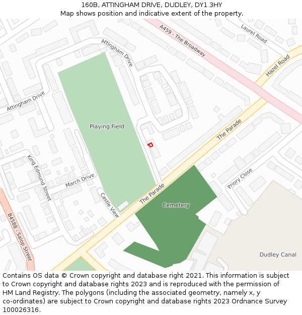 160B, ATTINGHAM DRIVE, DUDLEY, DY1 3HY: Location map and indicative extent of plot