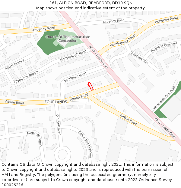 161, ALBION ROAD, BRADFORD, BD10 9QN: Location map and indicative extent of plot