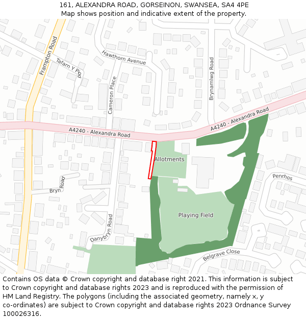 161, ALEXANDRA ROAD, GORSEINON, SWANSEA, SA4 4PE: Location map and indicative extent of plot