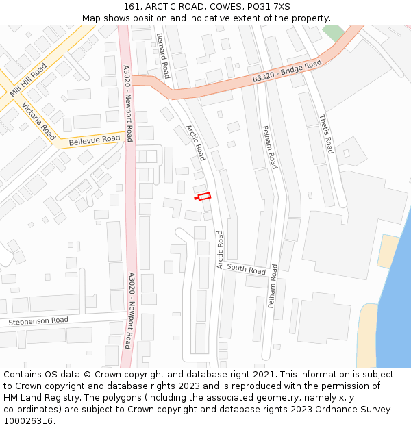 161, ARCTIC ROAD, COWES, PO31 7XS: Location map and indicative extent of plot