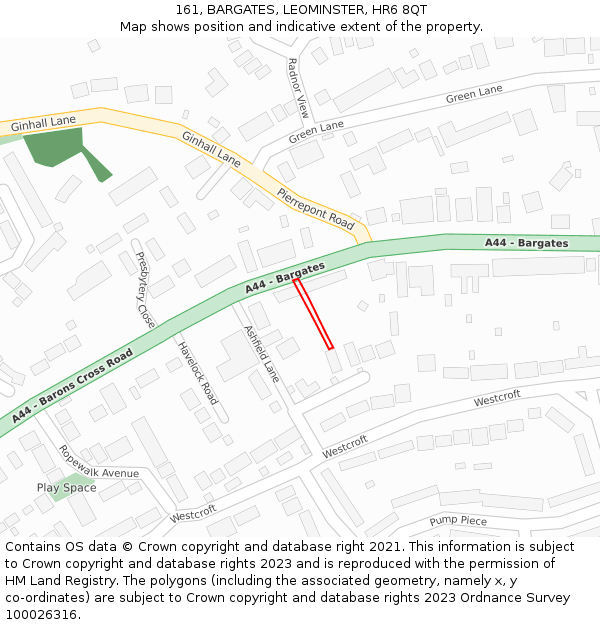 161, BARGATES, LEOMINSTER, HR6 8QT: Location map and indicative extent of plot
