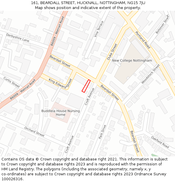 161, BEARDALL STREET, HUCKNALL, NOTTINGHAM, NG15 7JU: Location map and indicative extent of plot