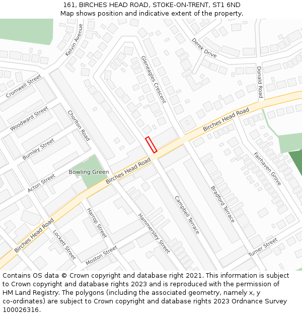 161, BIRCHES HEAD ROAD, STOKE-ON-TRENT, ST1 6ND: Location map and indicative extent of plot