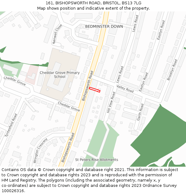 161, BISHOPSWORTH ROAD, BRISTOL, BS13 7LG: Location map and indicative extent of plot