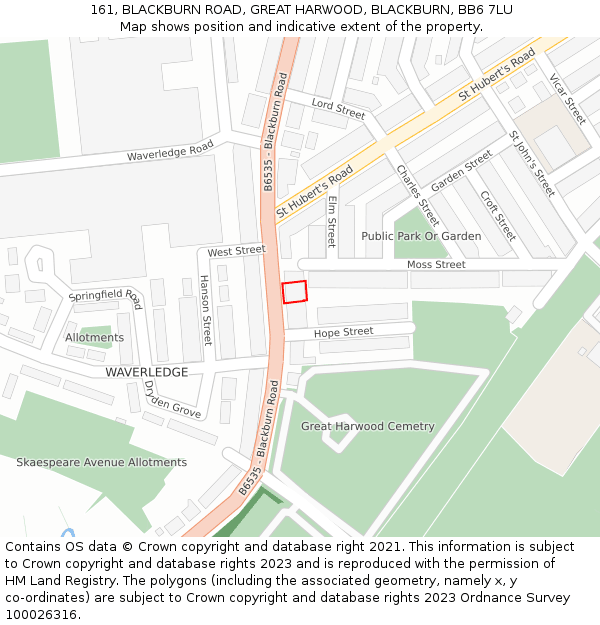 161, BLACKBURN ROAD, GREAT HARWOOD, BLACKBURN, BB6 7LU: Location map and indicative extent of plot