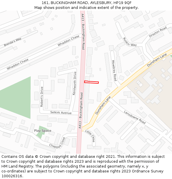 161, BUCKINGHAM ROAD, AYLESBURY, HP19 9QF: Location map and indicative extent of plot