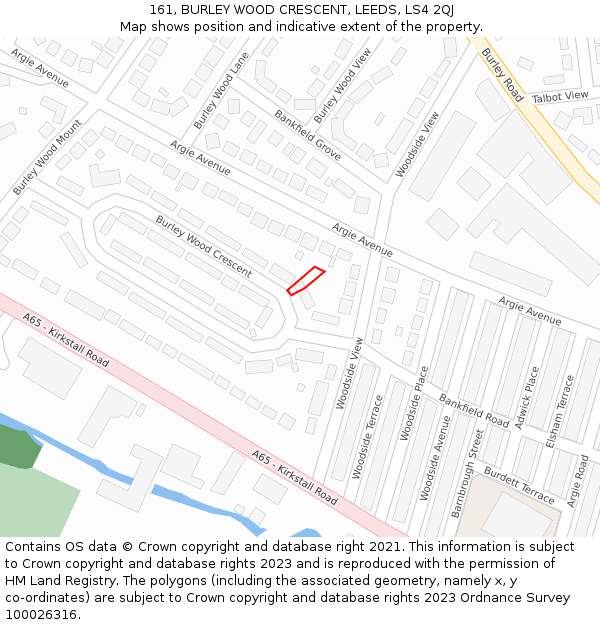 161, BURLEY WOOD CRESCENT, LEEDS, LS4 2QJ: Location map and indicative extent of plot