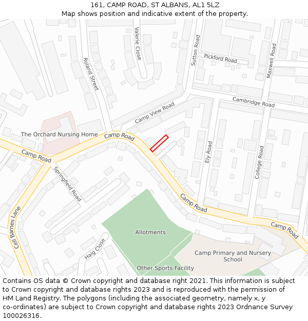 161, CAMP ROAD, ST ALBANS, AL1 5LZ: Location map and indicative extent of plot