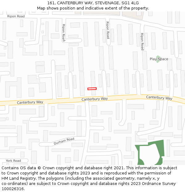 161, CANTERBURY WAY, STEVENAGE, SG1 4LG: Location map and indicative extent of plot