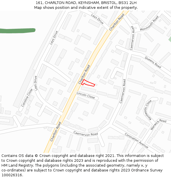 161, CHARLTON ROAD, KEYNSHAM, BRISTOL, BS31 2LH: Location map and indicative extent of plot