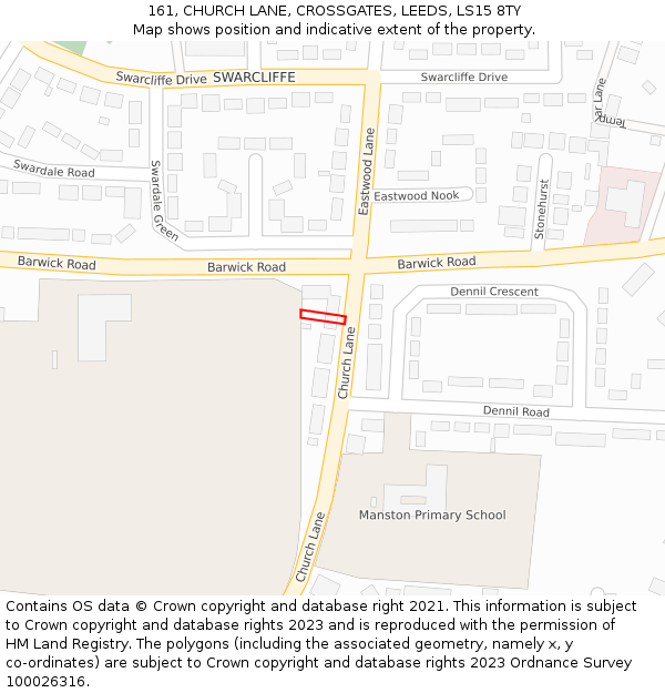 161, CHURCH LANE, CROSSGATES, LEEDS, LS15 8TY: Location map and indicative extent of plot