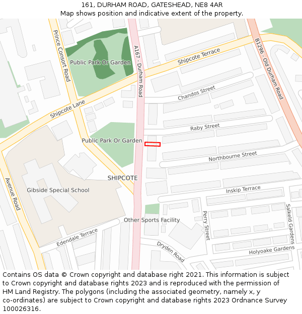 161, DURHAM ROAD, GATESHEAD, NE8 4AR: Location map and indicative extent of plot