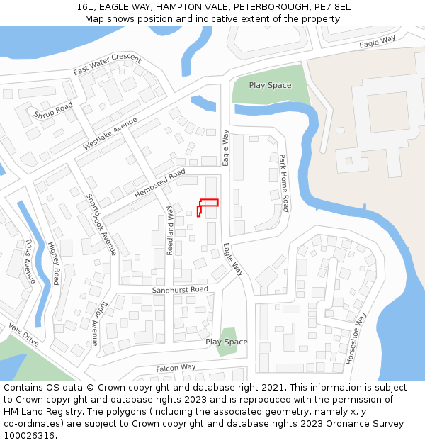161, EAGLE WAY, HAMPTON VALE, PETERBOROUGH, PE7 8EL: Location map and indicative extent of plot