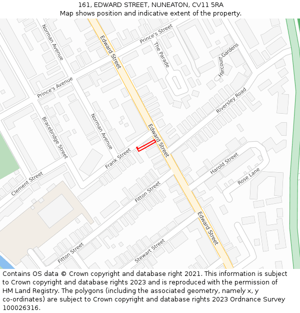 161, EDWARD STREET, NUNEATON, CV11 5RA: Location map and indicative extent of plot