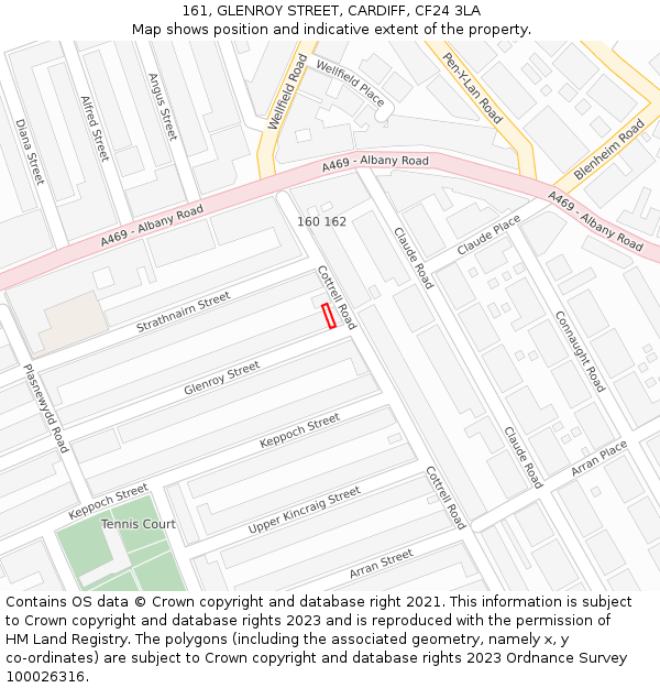 161, GLENROY STREET, CARDIFF, CF24 3LA: Location map and indicative extent of plot
