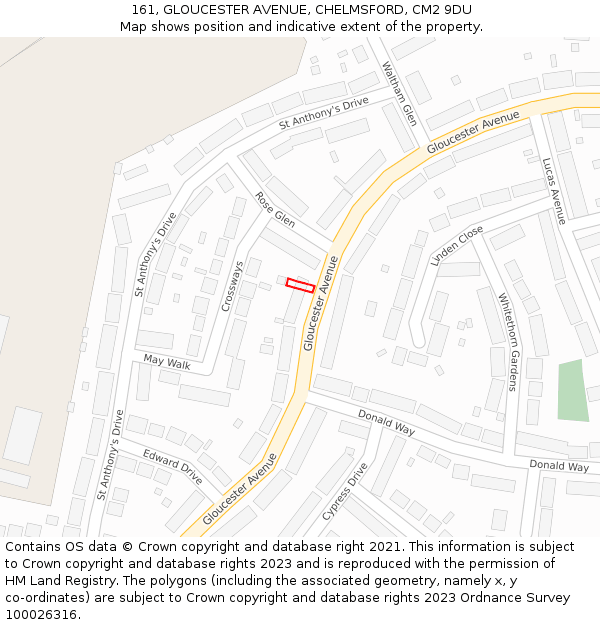 161, GLOUCESTER AVENUE, CHELMSFORD, CM2 9DU: Location map and indicative extent of plot