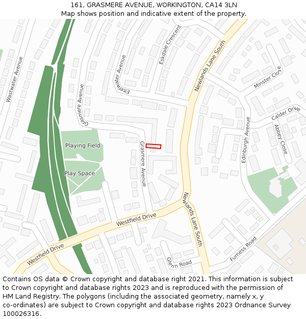 161, GRASMERE AVENUE, WORKINGTON, CA14 3LN: Location map and indicative extent of plot