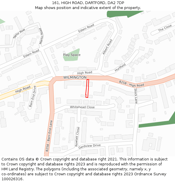 161, HIGH ROAD, DARTFORD, DA2 7DP: Location map and indicative extent of plot