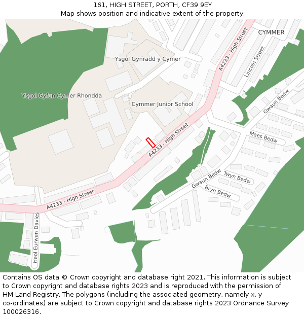 161, HIGH STREET, PORTH, CF39 9EY: Location map and indicative extent of plot