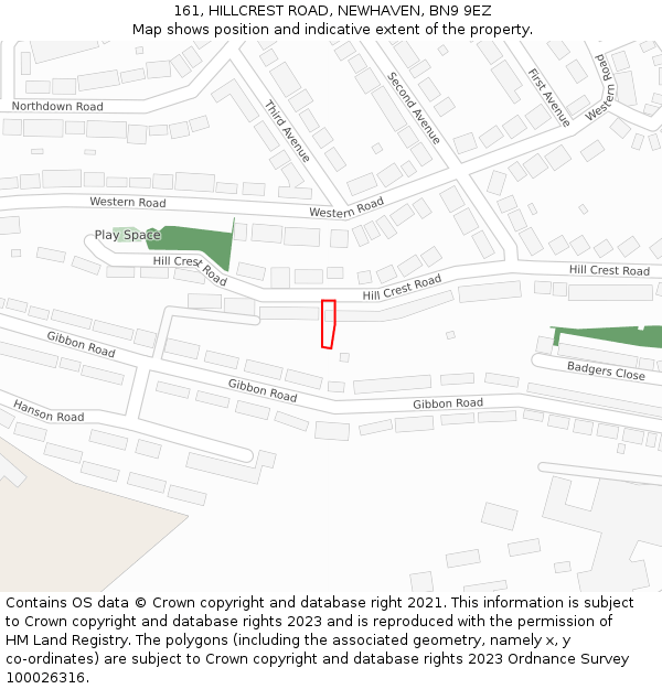 161, HILLCREST ROAD, NEWHAVEN, BN9 9EZ: Location map and indicative extent of plot