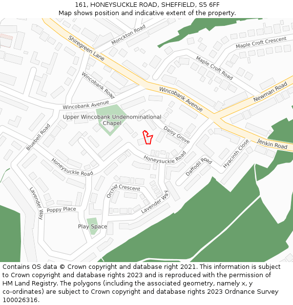 161, HONEYSUCKLE ROAD, SHEFFIELD, S5 6FF: Location map and indicative extent of plot
