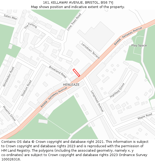 161, KELLAWAY AVENUE, BRISTOL, BS6 7YJ: Location map and indicative extent of plot