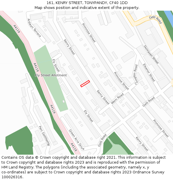 161, KENRY STREET, TONYPANDY, CF40 1DD: Location map and indicative extent of plot