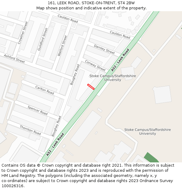 161, LEEK ROAD, STOKE-ON-TRENT, ST4 2BW: Location map and indicative extent of plot