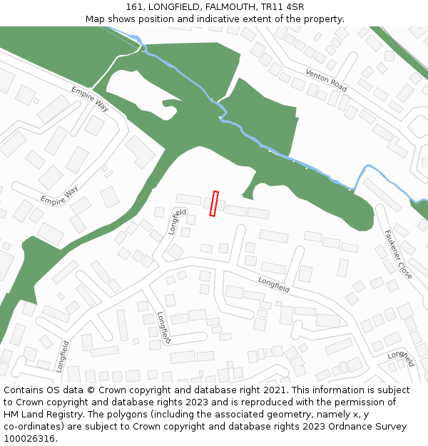 161, LONGFIELD, FALMOUTH, TR11 4SR: Location map and indicative extent of plot
