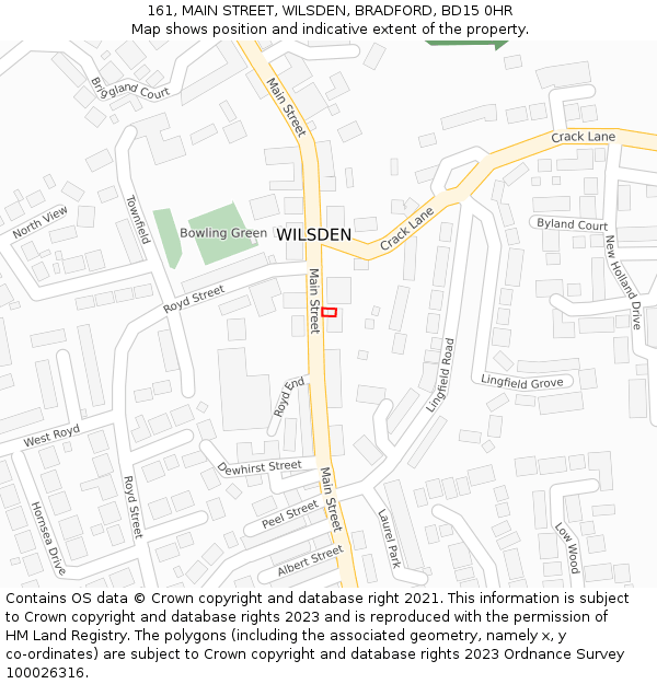 161, MAIN STREET, WILSDEN, BRADFORD, BD15 0HR: Location map and indicative extent of plot