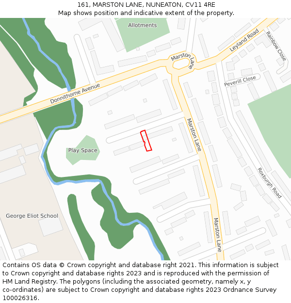 161, MARSTON LANE, NUNEATON, CV11 4RE: Location map and indicative extent of plot