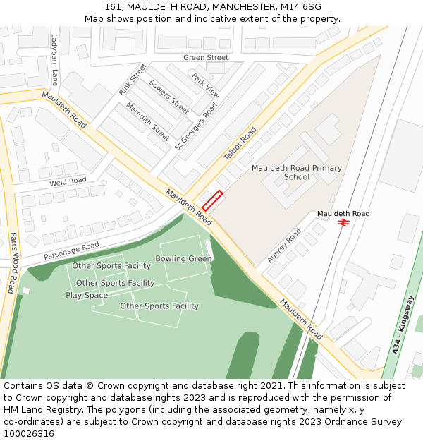 161, MAULDETH ROAD, MANCHESTER, M14 6SG: Location map and indicative extent of plot