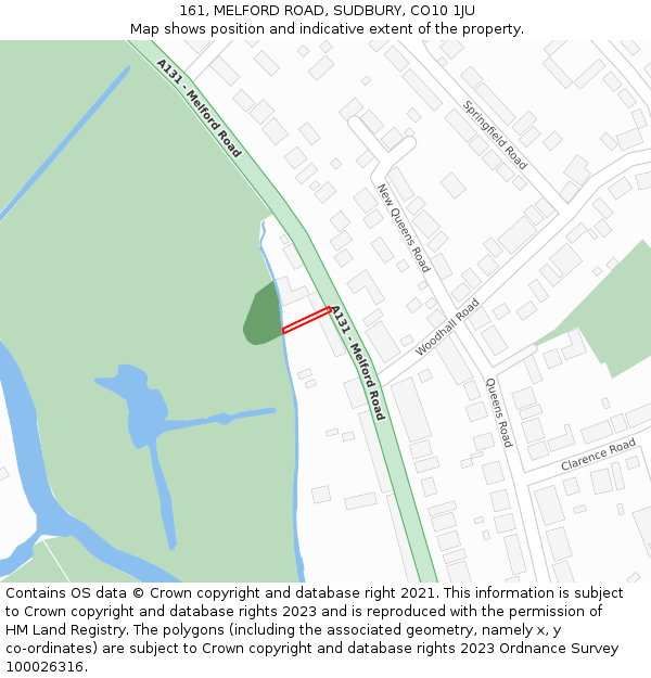 161, MELFORD ROAD, SUDBURY, CO10 1JU: Location map and indicative extent of plot