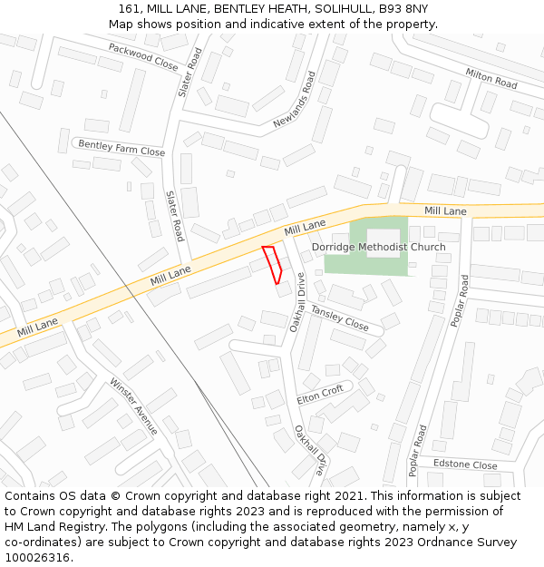 161, MILL LANE, BENTLEY HEATH, SOLIHULL, B93 8NY: Location map and indicative extent of plot